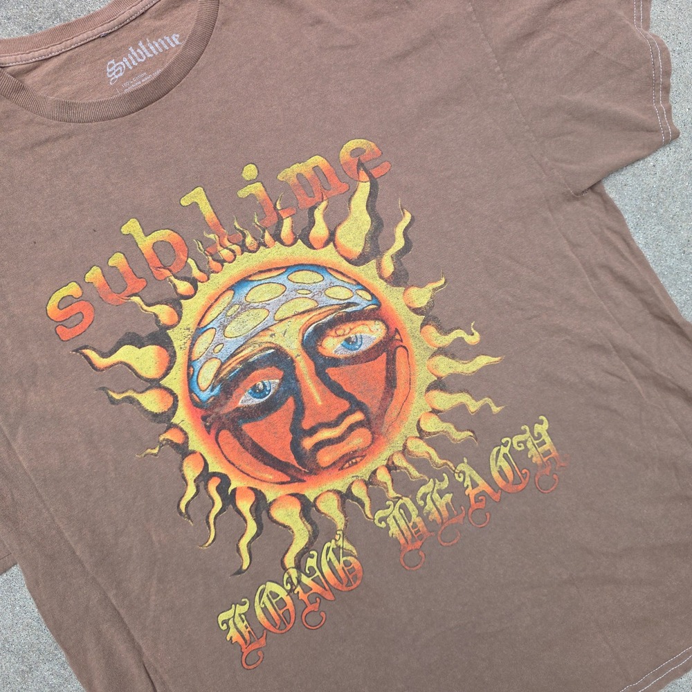 Sublime Long Beach Sun Graphic T-Shirt Mens Large Brown Cotton Band Tee - Picture 3 of 6